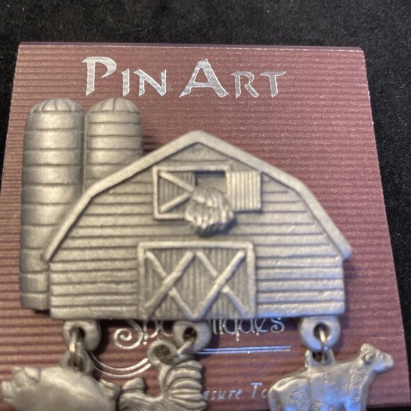 Pewter Farmhouse Pig Chicken Cow Spoontiques Pin Art Brooch 3923 Vintage - Picture 7 of 8